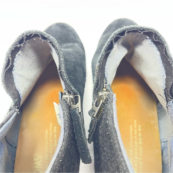 Toms Boots Womens 8.5 Loren Black Suede Leather Grey Wool Ankles Side Zip Bootie - Picture 15 of 15